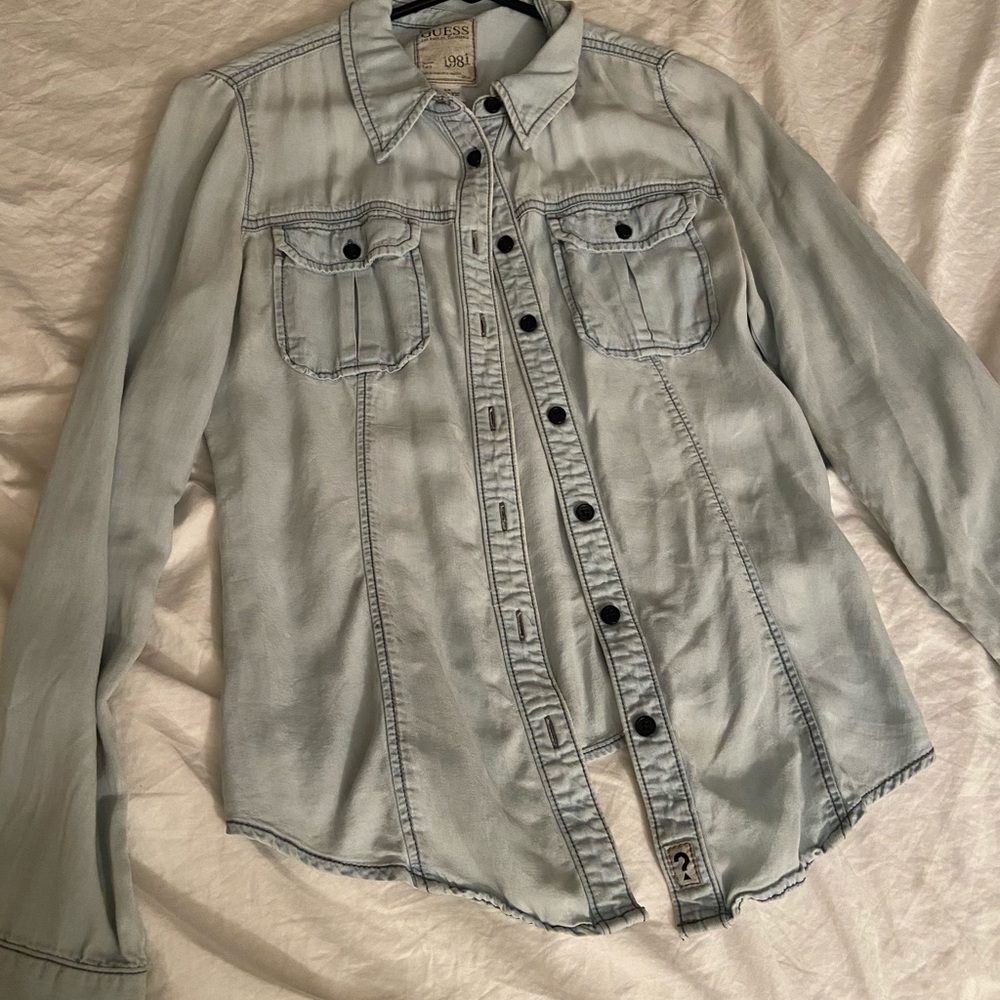 Denim button down top